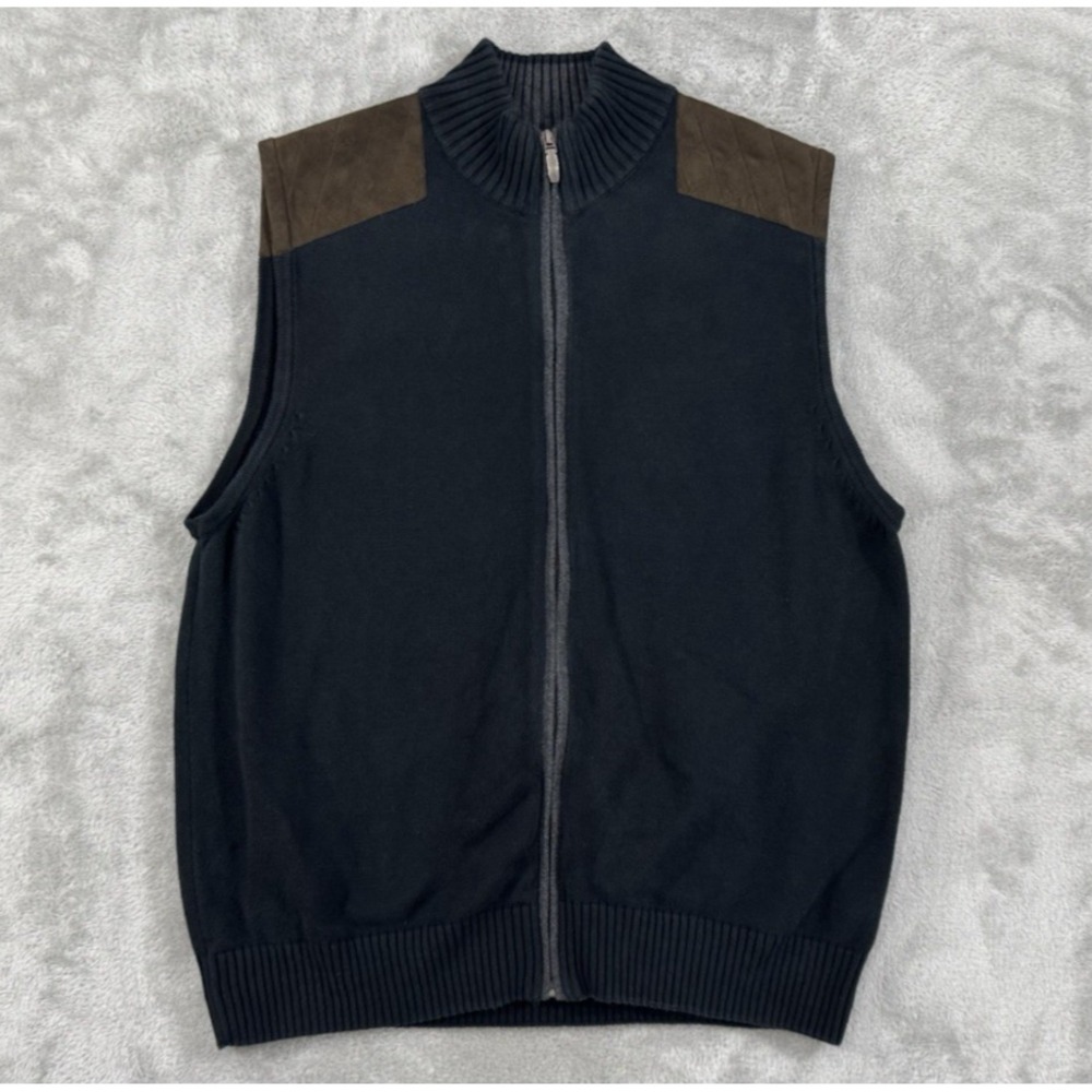 Alex Cannon Sweater Vest Mens L Suede Shoulder Pads Hunting Shooting Grunge